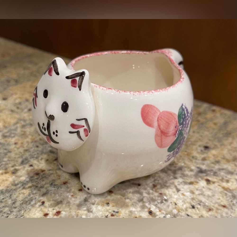 Levine Gifts Small Ceramic Kitty Cat Planter Pot Bowl Hand-Painted